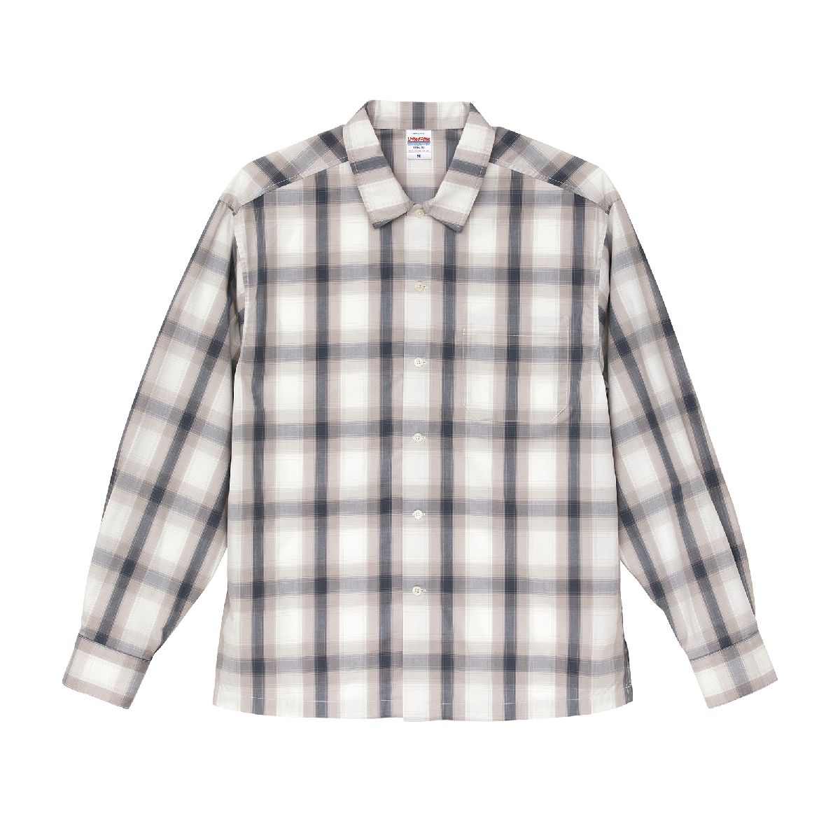 1694-01 開領棉質長袖格仔襯衫 3 United Athle 1694-01 White/Gray 1008 Size:XL